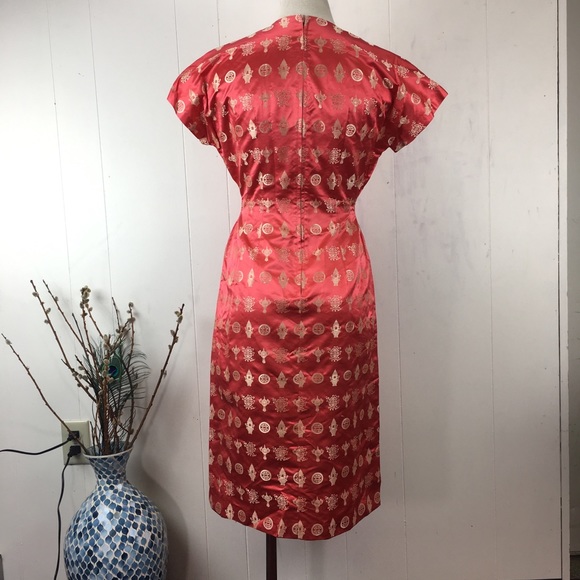 Vintage Red & Gold Asian Handmade Cocktail Dress - Picture 5 of 8